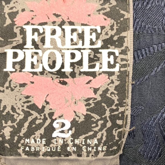 Free People Navy Blue Jacquard Lace Corset Back Victorian Boho buttoned Blazer - Picture 5 of 14